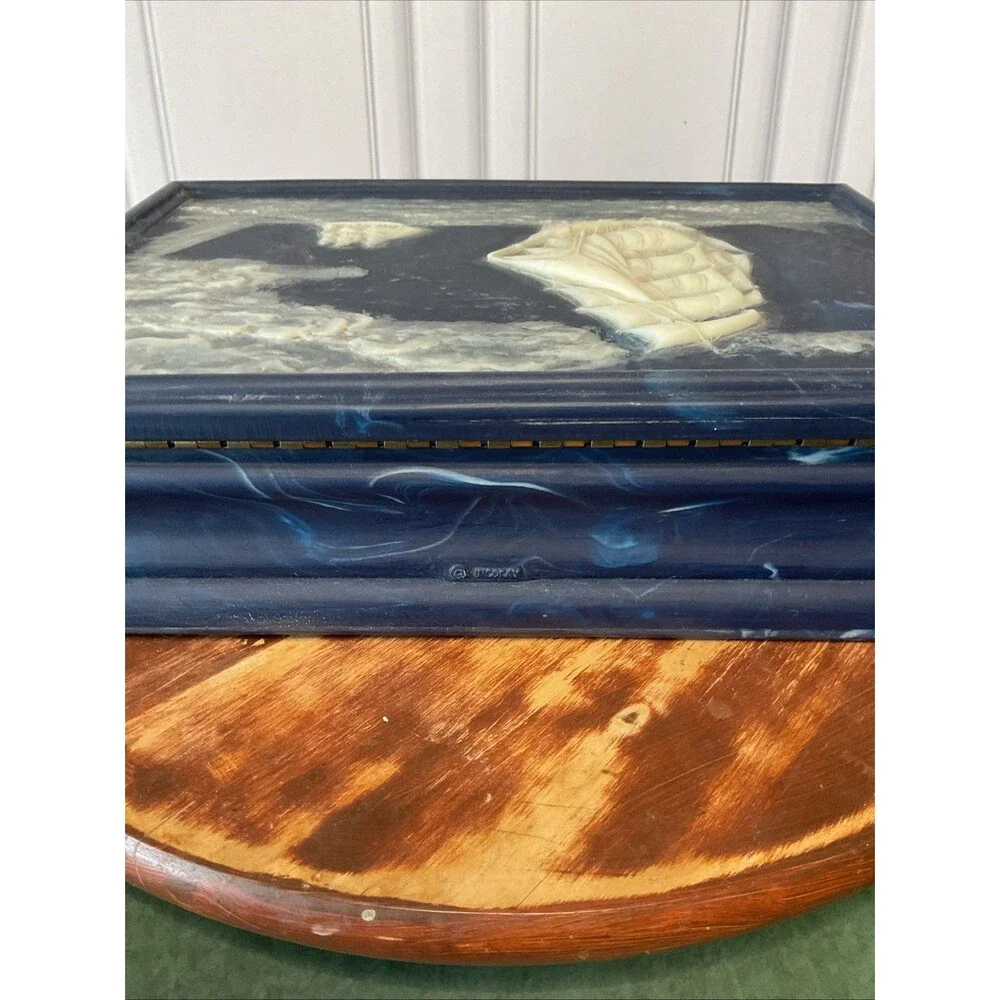 Vintage 1970’s Incolay Nautical Theme Jewelry Trinket Box Sailboat By JW ROBERTS